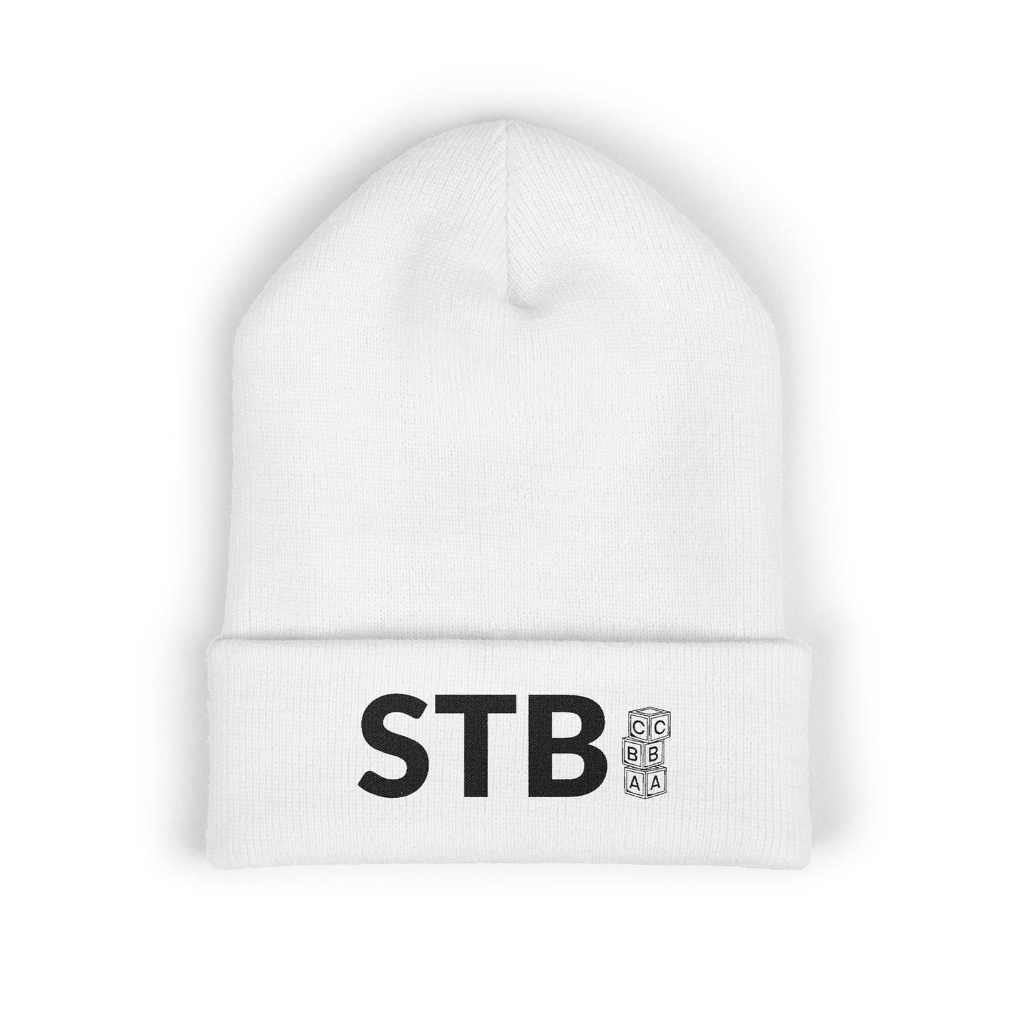 STB - White Embroidered Cuffed Beanie