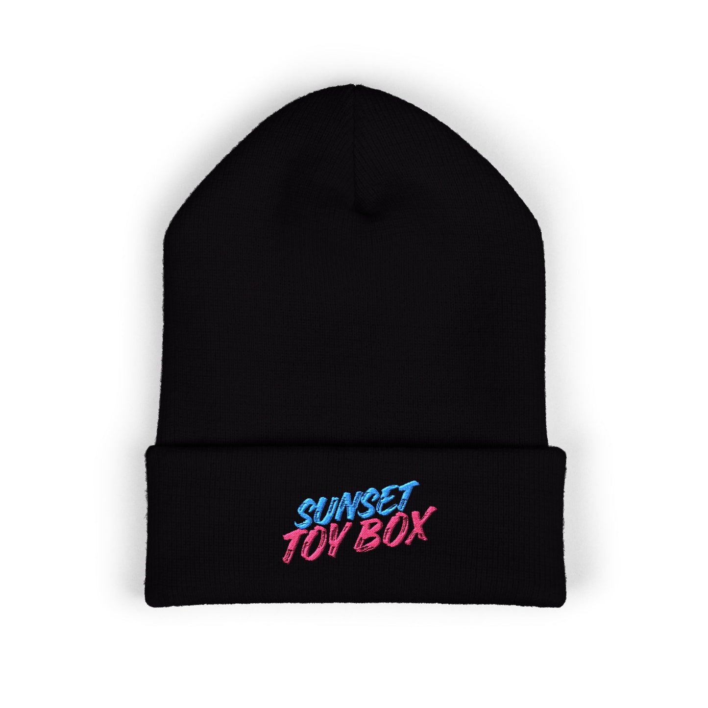 Miami Sunset Toy Box - Black Embroidered Cuffed Beanie