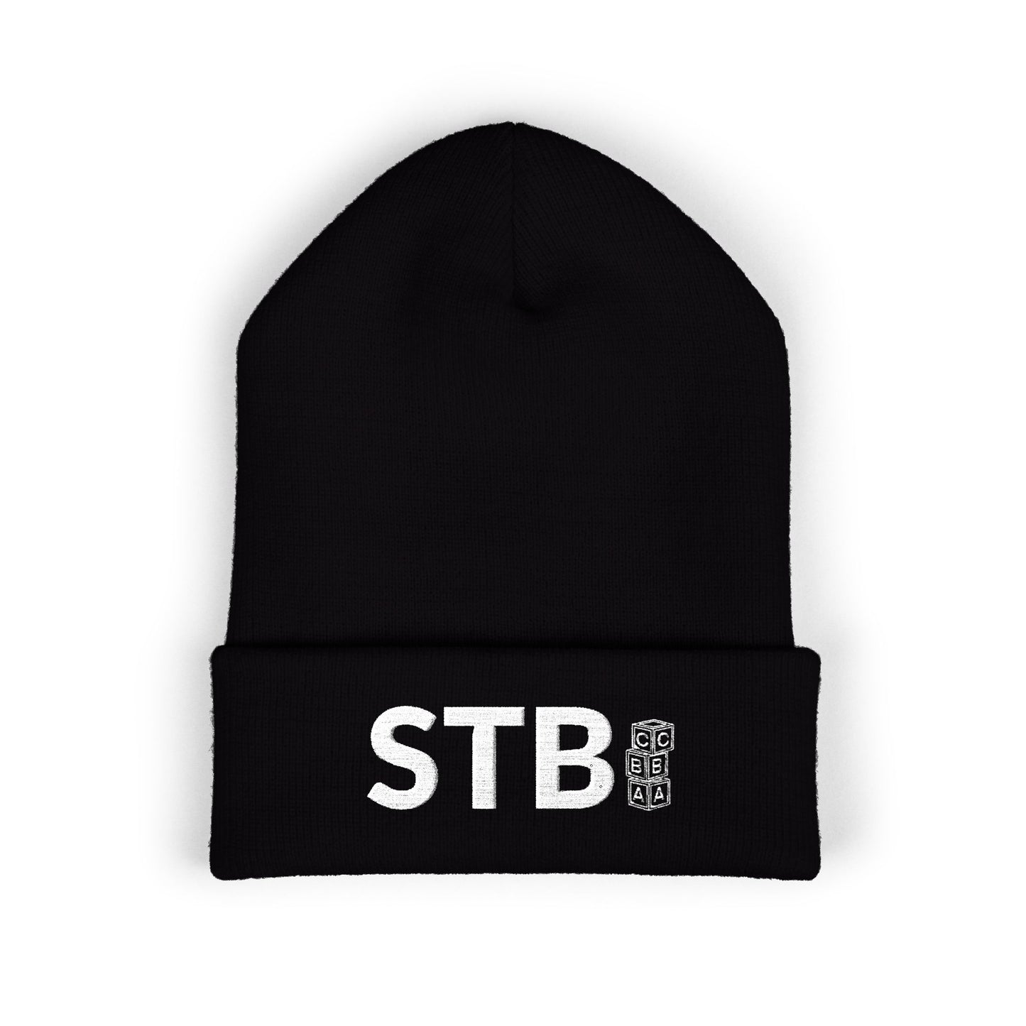 STB - Black Embroidered Cuffed Beanie