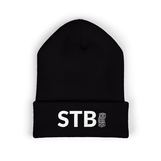 STB - Black Embroidered Cuffed Beanie